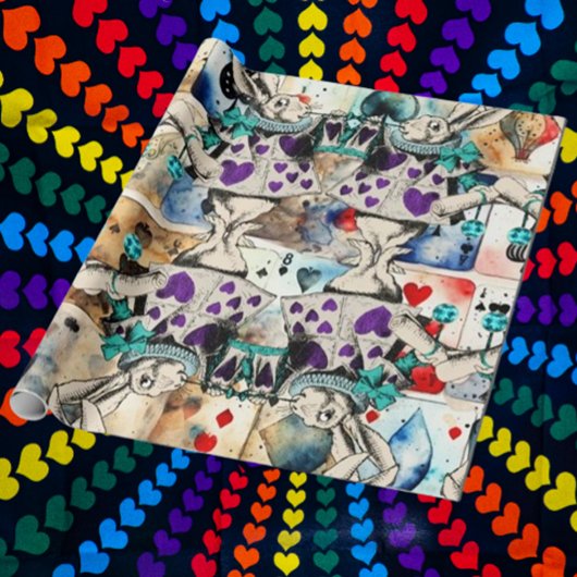 ワンダーランド白うさぎ紫のアリス ラッピングペーパー