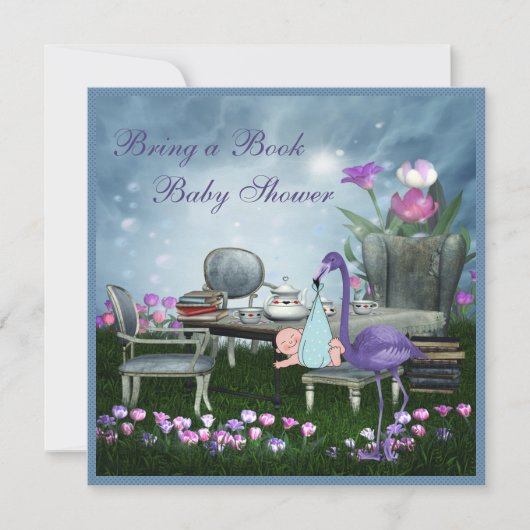 ワンダーランド茶のパーティーが本の赤ちゃんのシャワーを届ける 招待状 (正面)