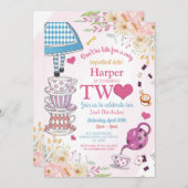 ワンダーランド誕生日ツーティーパーティー2nd女の子 招待状 (正面/裏面)
