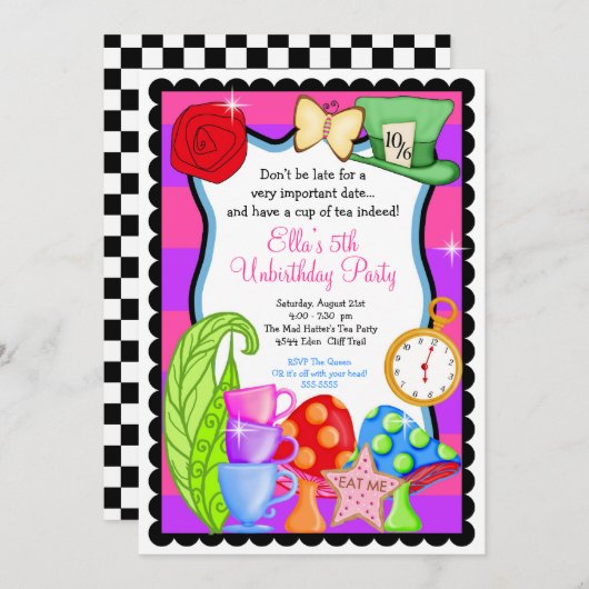 ワンダーランド誕生日パーティーの招待状 招待状 (正面/裏面)