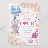 ワンダーランド誕生日4thティーパーティー4女の子 招待状 (正面/裏面)