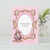 ワンダーランド金ゴールドの赤ちゃんシャワーのピンクとアリス サンキューカード (スタンド正面)
