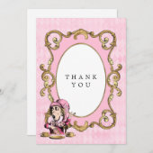 ワンダーランド金ゴールドの赤ちゃんシャワーのピンクとアリス サンキューカード (正面/裏面)