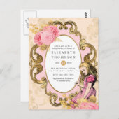 ワンダーランド金ゴールドの赤ちゃんシャワーのピンクとアリス ポストカード (正面/裏面)