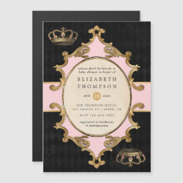 ワンダーランド金ゴールドの赤ちゃんシャワーのピンクとアリス マグネット招待状