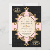 ワンダーランド金ゴールドの赤ちゃんシャワーのピンクとアリス マグネット招待状 (正面)