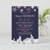 ワンダーランド雪の冬のピンクのsweet sixteen 招待状 (スタンド正面)