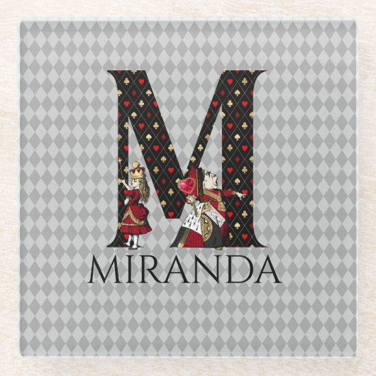 ワンダーランド・アリス&クイーン・オブ・ハートレターM ガラスコースター (正面)