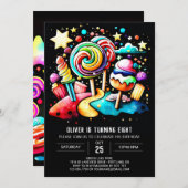 ワンダーランド キャンディーランド カスタム誕生日 招待状 (正面/裏面)