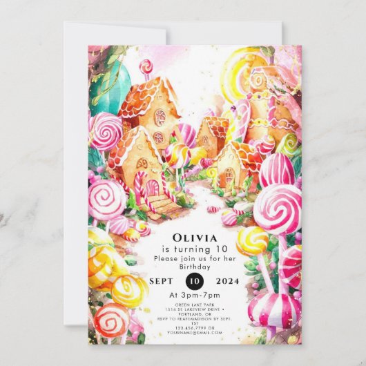 ワンダーランド・キャンディーランド・バースデー 招待状 (正面)