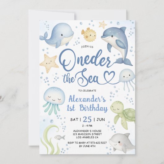 ワンダーランド・ザ・シー 1歳誕生日パーティー 招待状 (正面)