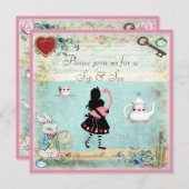 ワンダーランド·ベイビー·シャワーでヴィンテージ·アリスをすすり見る 招待状 (正面/裏面)