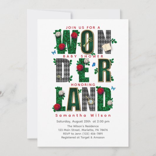 ワンダーランドI茶パーティー赤ちゃんシャワー 招待状 (正面)