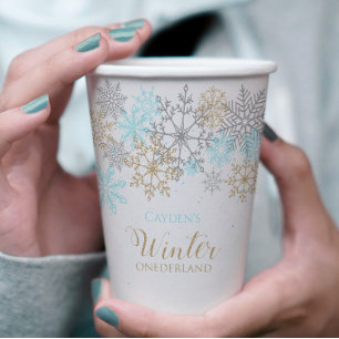 ワンダーーランドの冬　1歳の誕生日　雪の結晶のナプキン 紙コップ