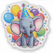 「ワンダー1歳!」赤ちゃん象の誕生日おめでとう シール (正面)
