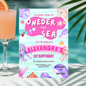 ワンダー・ザ・シー 1歳の誕生日 女の子 海の動物 招待状