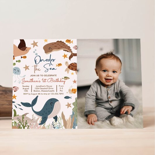 ワンダ・アンダ・ザ・シー イルカ サメ 海の生き物 1歳の誕生日 招待状
