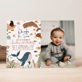 ワンダ・アンダ・ザ・シー ホエール・シャーク 海の生き物 1歳の誕生日 招待状