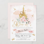 ワンチェオンザタイムキャッスルプリンセスファースト誕生日 招待状 (正面/裏面)