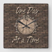 ワンデイアットアタイム引用文スローガンクロックつる植物ブリック スクエア壁時計 (正面)
