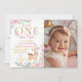 ワンデフルピンクフローラ誕生日フォト招待状 サンキューカード (正面)