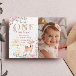 ワンデフルピンクフローラ誕生日フォト招待状 サンキューカード