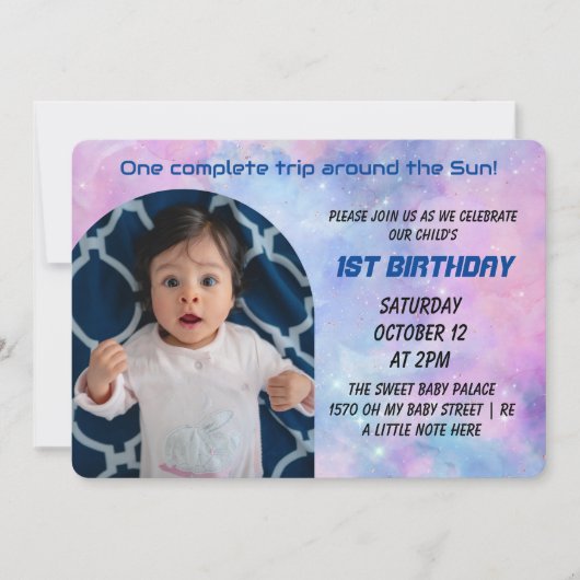 ワントリップザのまわりにサンフォト誕生日招待状 招待状 (正面)