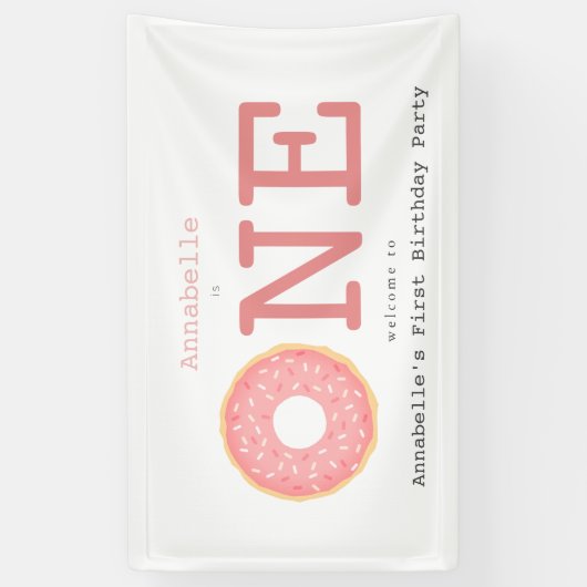 ワンドーナッツピンクガールズファースト誕生日バナー 横断幕 (縦)