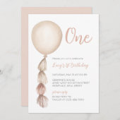 ワンニュートラルボホバルーンファースト誕生日招待状 招待状 (正面/裏面)