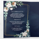 ワンネイビーブルーのコットン結婚ユーカリ 三つ折り招待状 (内部最初)