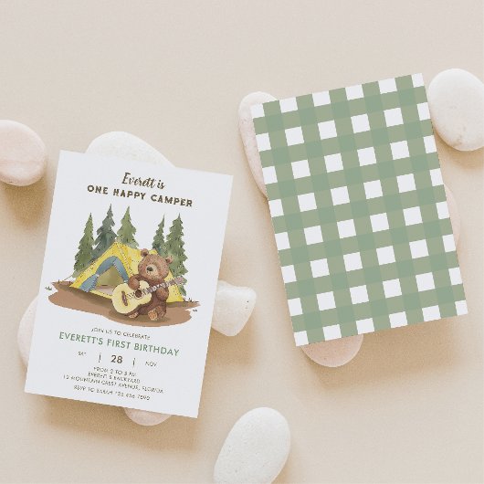 ワンハッピーカンパーギターベア誕生日招待状 招待状