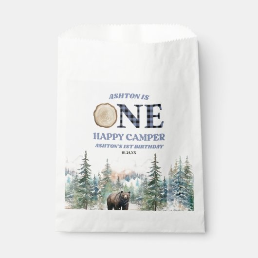 ワンハッピーカンパーベアーブルー1st誕生日パーティー フェイバーバッグ (正面)