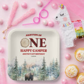 ワンハッピーカンパーベアーレッド1歳の誕生日パーティー ペーパープレート (パーティー)