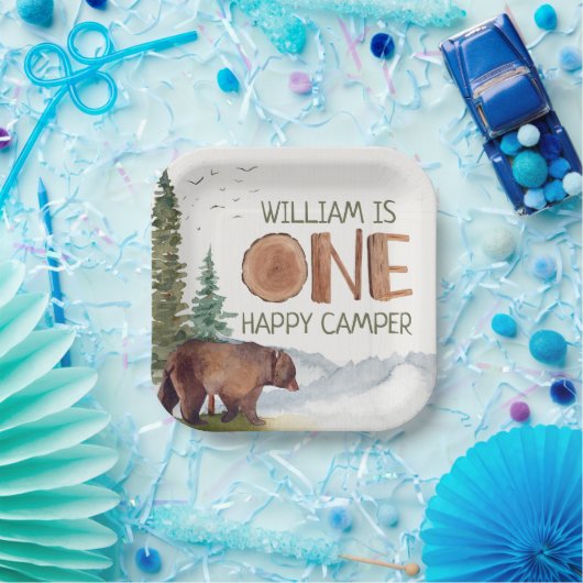 ワンハッピーカンパーベア誕生日 ペーパープレート (パーティー)