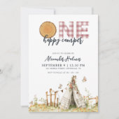 ワンハッピーカンパーボホピンク1歳の誕生日 招待状 (正面)