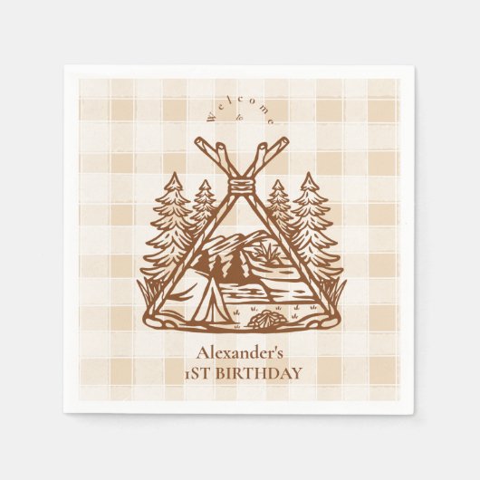 ワンハッピーカンパーマウンテンフォレスト1st誕生日 スタンダードカクテルナプキン (正面)