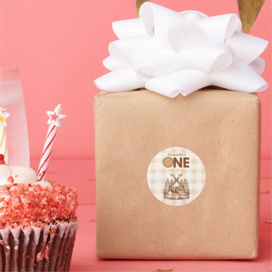 ワンハッピーカンパーマウンテンフォレスト1st誕生日 ラウンドシール (パーティー)