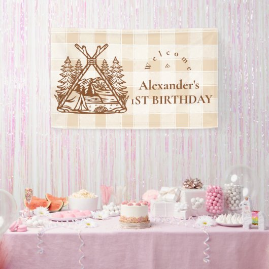 ワンハッピーカンパーマウンテンフォレスト1st誕生日 横断幕 (パーティー)