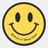 "ワンハッピーガイ" レトロ 1歳誕生日パーティー ラウンドシール (正面)