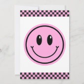 ワンハッピーガールピンクハッピー顔誕生日招待状 招待状 (裏面)