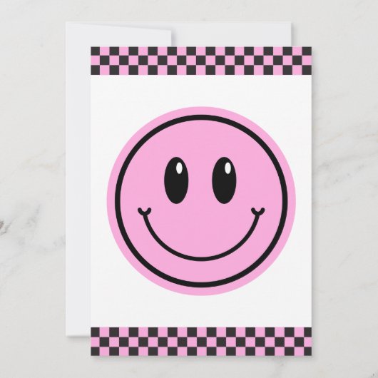ワンハッピーガールピンクハッピー顔誕生日招待状 招待状 (裏面)