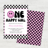 ワンハッピーガールピンクハッピー顔誕生日招待状 招待状