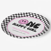 ワンハッピーガールピンクハッピー顔誕生日 ペーパープレート (アングル)