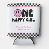 ワンハッピーガールピンクハッピー顔誕生日 缶クーラー (正面)