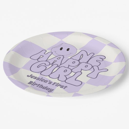 ワンハッピーガールファースト誕生日ピンク ペーパープレート (アングル)