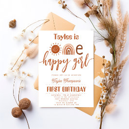 ワンハッピーガールボホレインボーサンシャイン誕生日 招待状