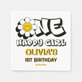 ワンハッピーガールレトロデイジー1st誕生日パーティー スタンダードカクテルナプキン (正面)