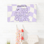 ワンハッピーガールレトロピンク1の誕生日パーティー 横断幕 (インサイチュ)