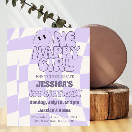 ワンハッピーガールレトロ1st誕生日 招待状