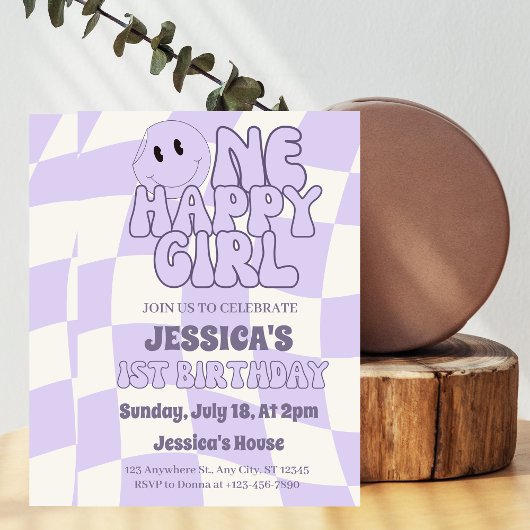 ワンハッピーガールレトロ1st誕生日 招待状